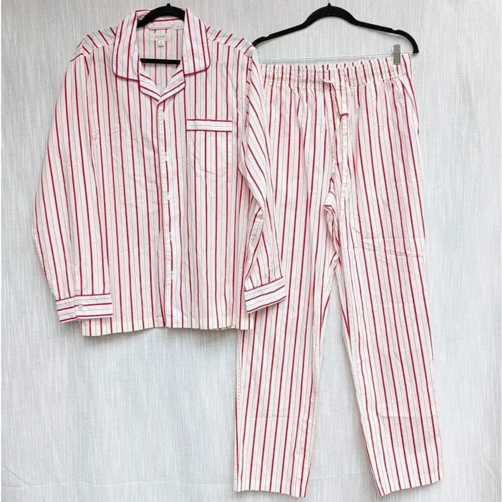 MENS Medium J. Crew Red and White Striped Cotton Pajama Set